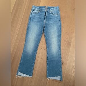 Mother crop fray jeans